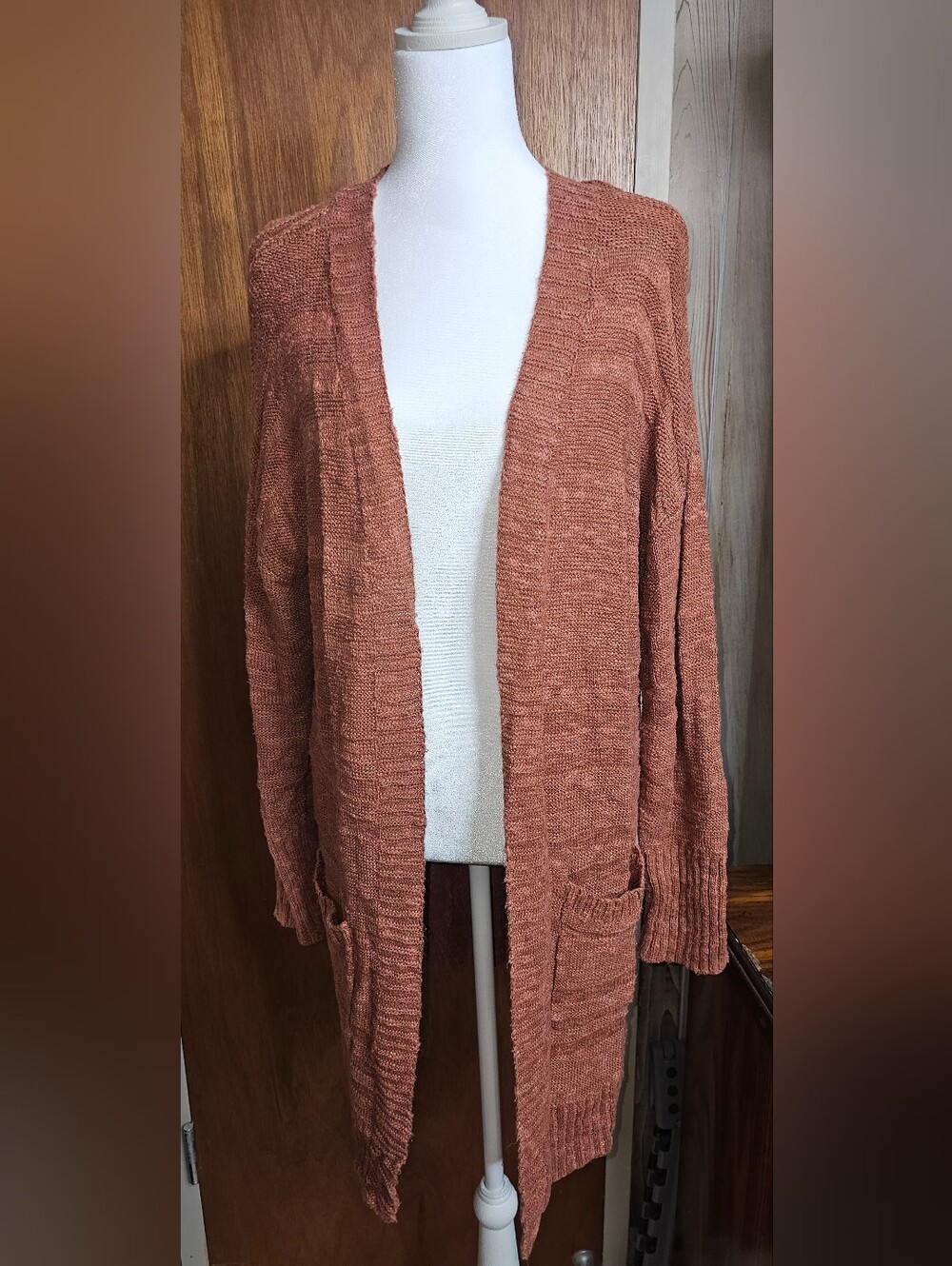 Pink Rose Rust Open-Front Knit Cardigan